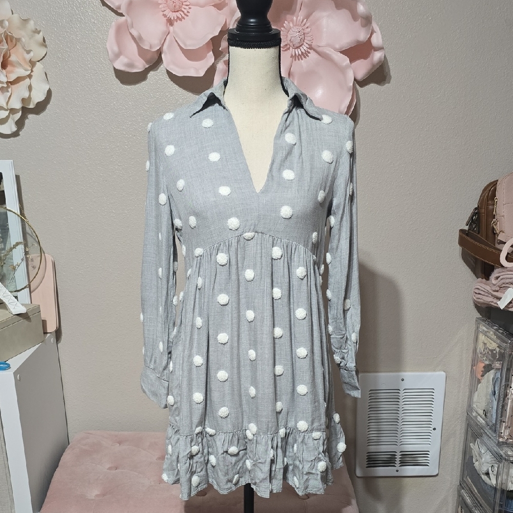 ZARA Textured Polka Dot Mini Dress Gray Size XS